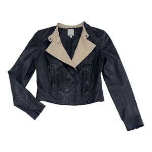 HALOGEN Black Soft Leather Moto Jacket Cropped Fit Womens Small RETAIL $378